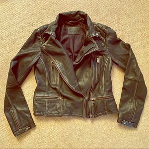 All Saints Cargo Biker black leather jacket